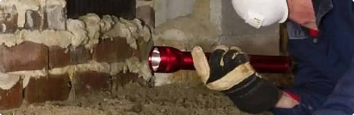Pest control technician inspecting a crawl space for ant activity in Magna, UT