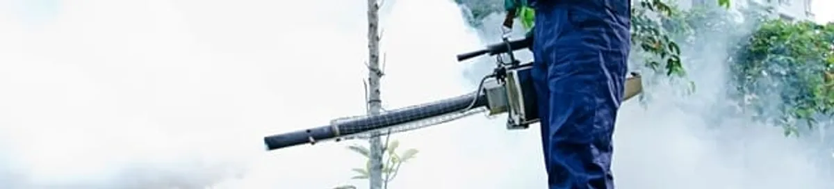 Pest control technician fogging an outdoor area for insect control in Salt Lake City, UT